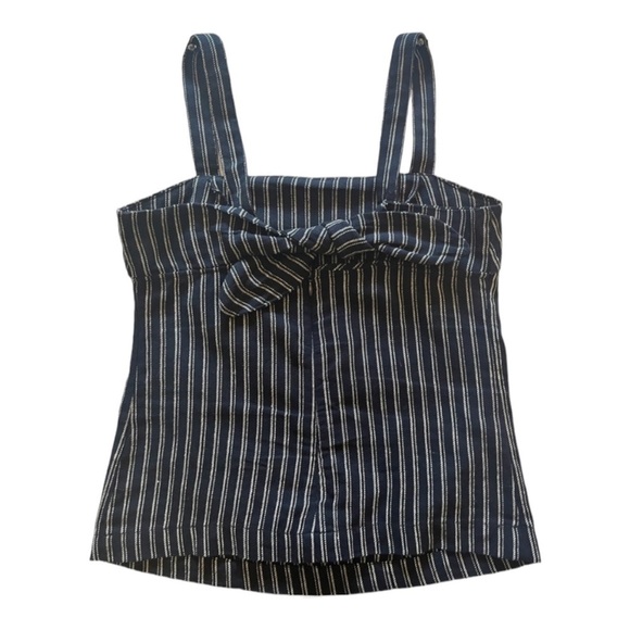 J.crew Point Sur Freddie Linen Turnover Navy Blue & White Striped Bow Tie Top 00 - Picture 9 of 13